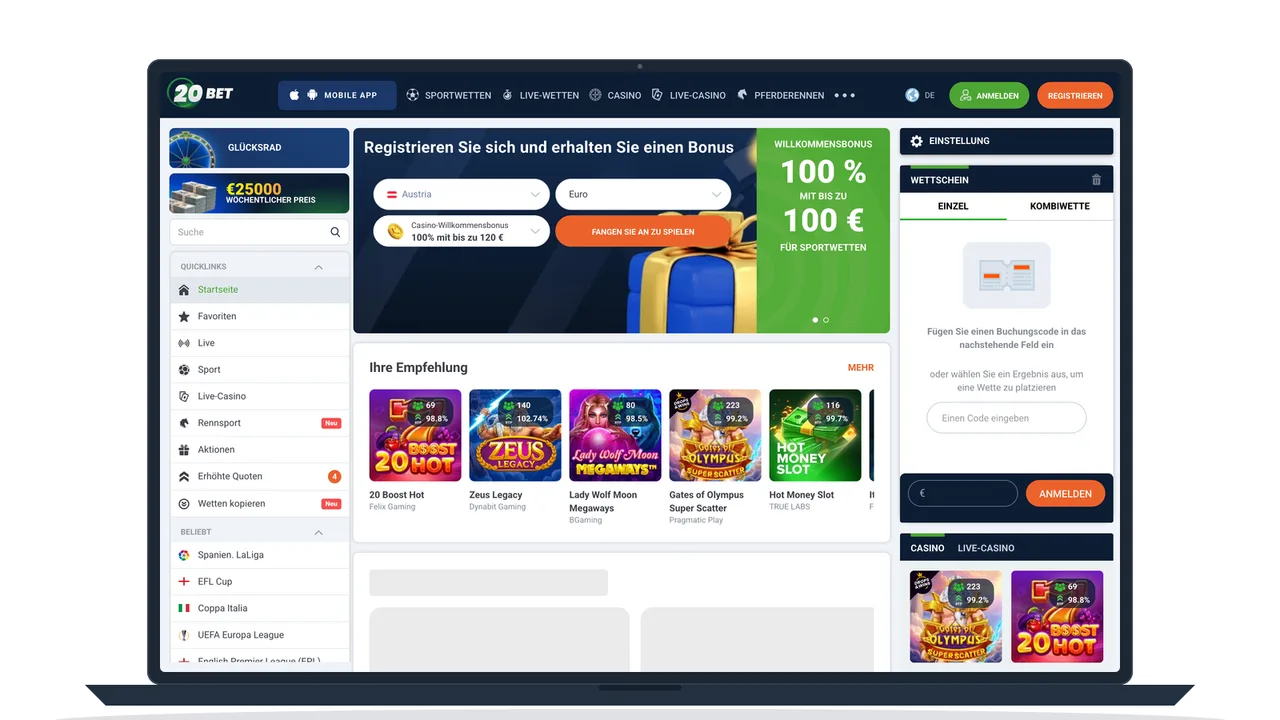 Registrierungsformular vor einer Slot-Lobby, in der auch Hacksaw-Gaming-Titel laufen