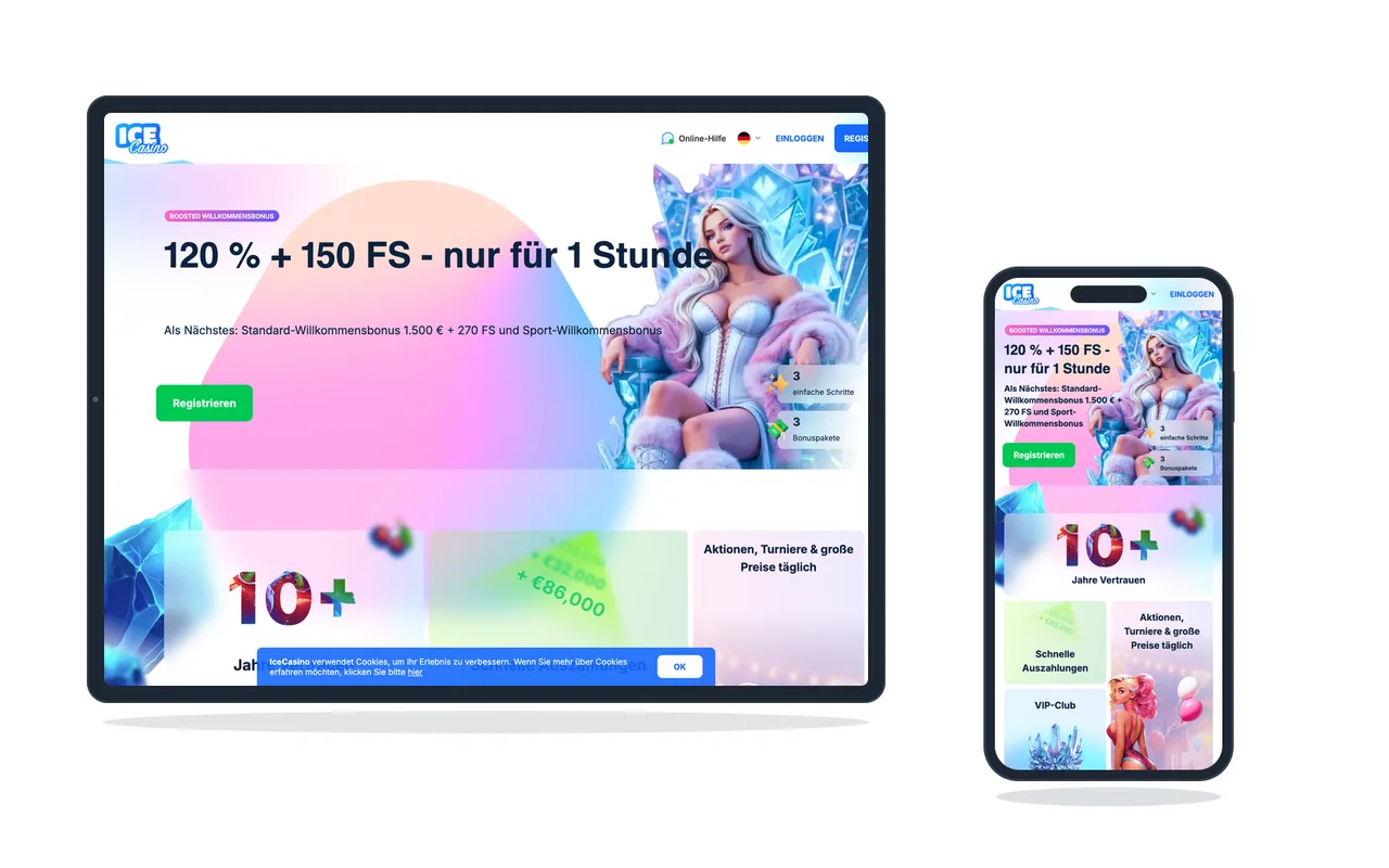 Bonusangebot und Freispiele auf der Startseite eines Casinos, wie sie vor jedem Testlauf dokumentiert werden