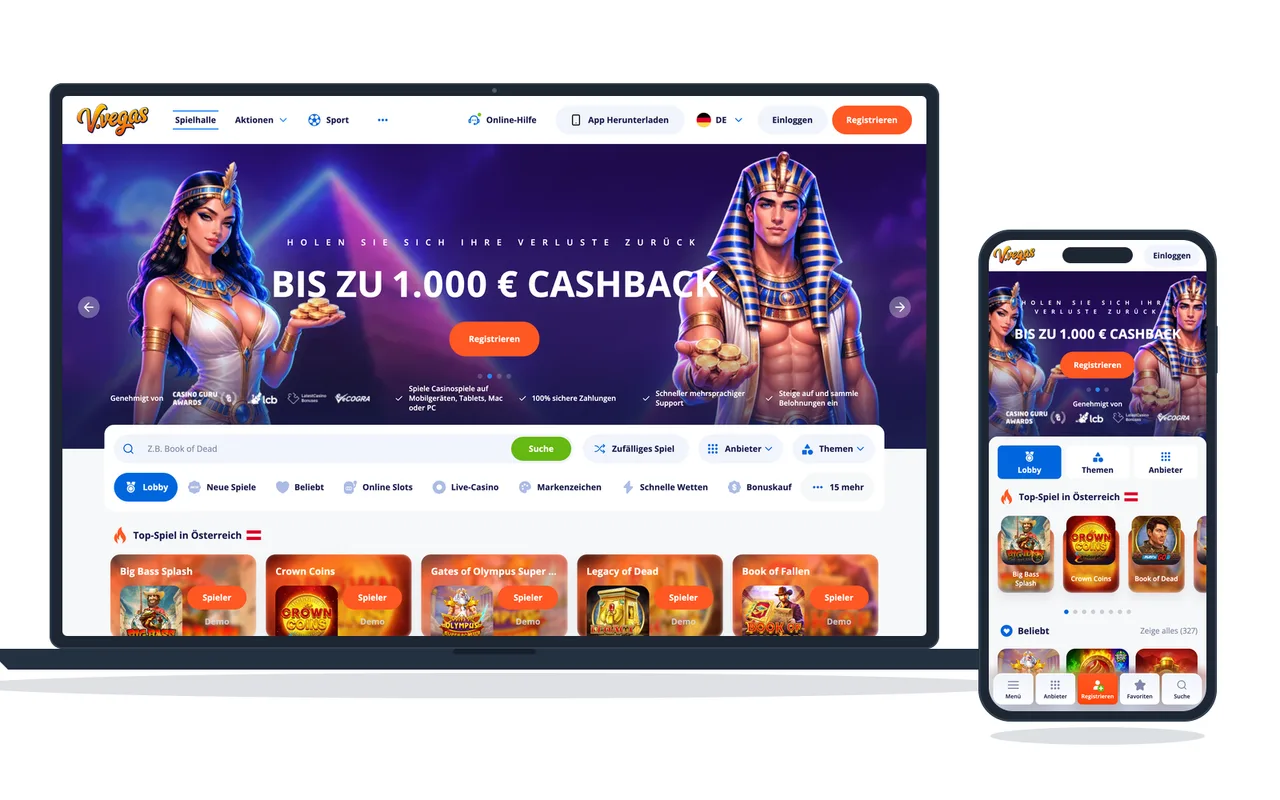 Casino-Lobby mit Klassikern und Kacheln bekannter Automaten